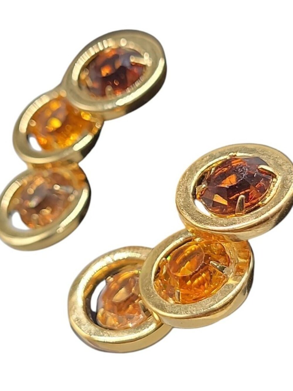 BH China Clip-On Earrings Amber & Brown Rhinestones Vintage Gold Tone - Picture 14 of 16
